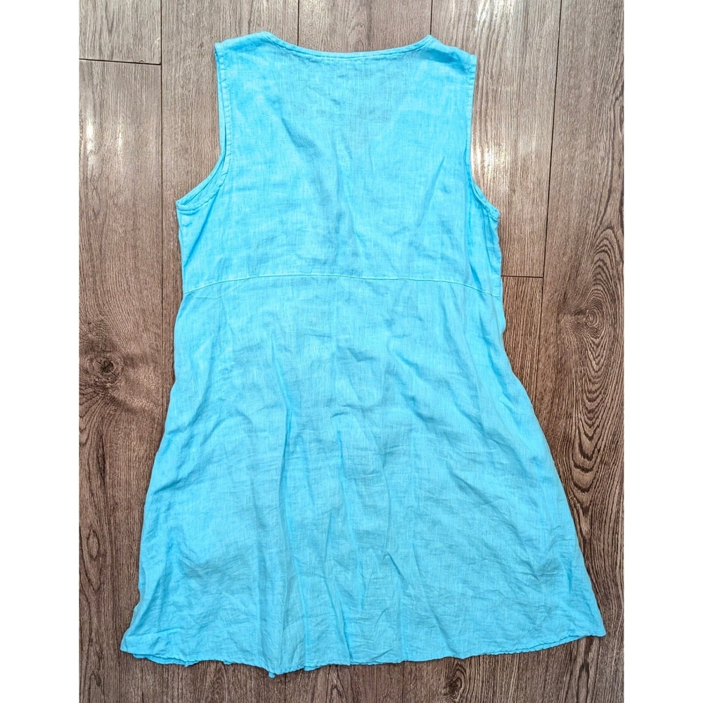 Cut Loose Blue Linen‎ Stripe Patch Dress Sleeveless V-Neck Shift Medium 4200784 - Picture 3 of 5